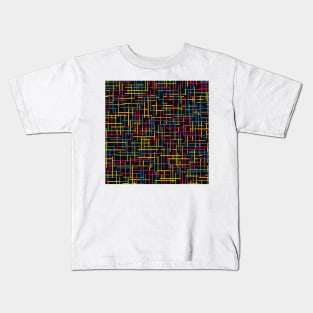 Colourful Intersecting Lines Pattern (Black) Kids T-Shirt